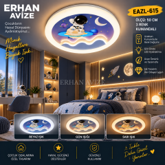 EAZL-615 Astronot ve Gezegen Temalı 3 Renk Kumandalı LED Çocuk Odası Plafonyer Avize