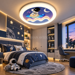 EAZL-615 Astronot ve Gezegen Temalı 3 Renk Kumandalı LED Çocuk Odası Plafonyer Avize