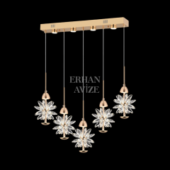 EAPV-126 5'li Sıralı Yemek Masası Gold Kristal Detaylı LED Avize