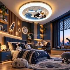 EAZL-616 Astronotlu Motosiklet Temalı 3 Renk Kumandalı LED Çocuk Odası Plafonyer Avize