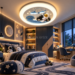 EAZL-616 Astronotlu Motosiklet Temalı 3 Renk Kumandalı LED Çocuk Odası Plafonyer Avize