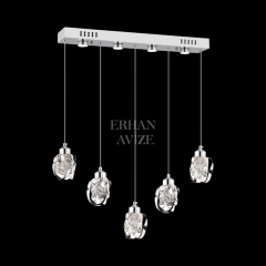 EAPV-163 5'li Sıralı Yemek Masası Krom Kristal Detaylı LED Avize