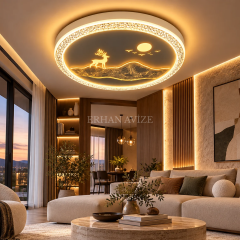 EAZL-618 Geyik ve Doğa Manzaralı 3 Renk Kumandalı LED Plafonyer Avize – 50 cm