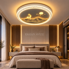 EAZL-618 Geyik ve Doğa Manzaralı 3 Renk Kumandalı LED Plafonyer Avize – 50 cm