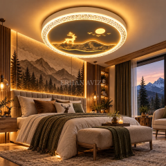 EAZL-618 Geyik ve Doğa Manzaralı 3 Renk Kumandalı LED Plafonyer Avize – 50 cm