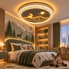 EAZL-618 Geyik ve Doğa Manzaralı 3 Renk Kumandalı LED Plafonyer Avize – 50 cm