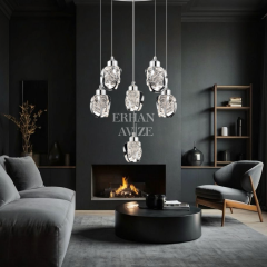 EAPV-163 6'lı Krom Kristal Detaylı LED Avize