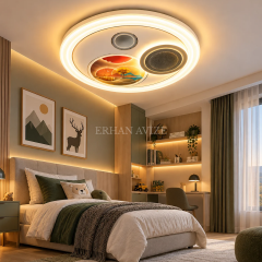 EAZL-619 Bluetooth Hoparlörlü, Müzik Çalarlı 3 Renk Kumandalı LED Plafonyer Avize – 50 cm