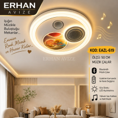 EAZL-619 Bluetooth Hoparlörlü, Müzik Çalarlı 3 Renk Kumandalı LED Plafonyer Avize – 50 cm