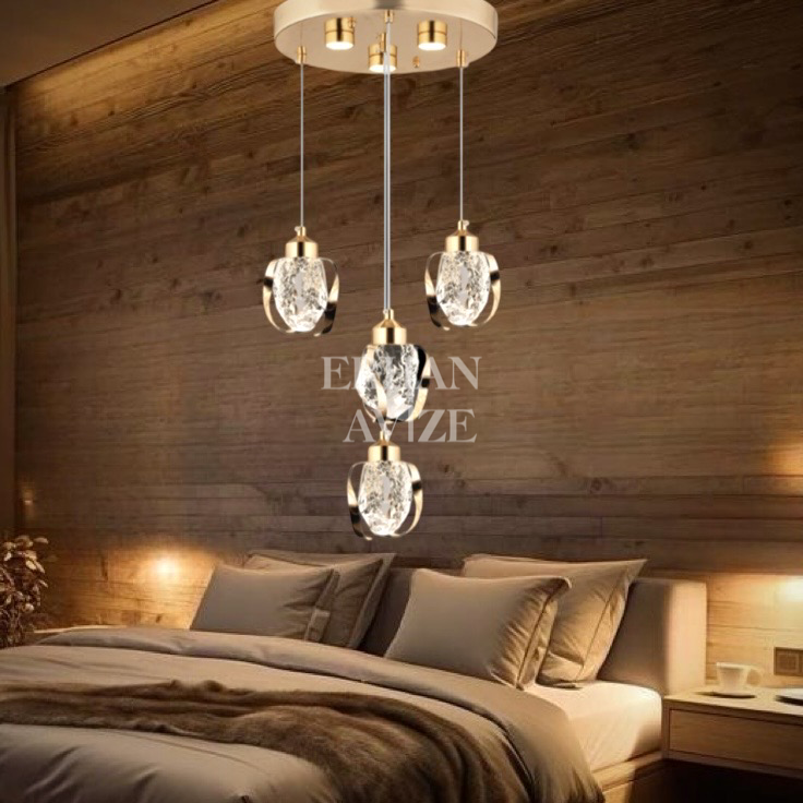 EAPV-163 4'lü Gold Kristal Detaylı LED Avize