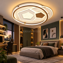 EAEP-07 Modern Geometrik Tasarımlı 3 Renk Kumandalı LED Plafonyer Avize – 50 cm