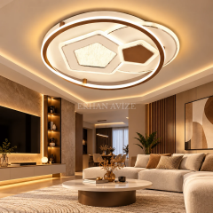 EAEP-07 Modern Geometrik Tasarımlı 3 Renk Kumandalı LED Plafonyer Avize – 50 cm