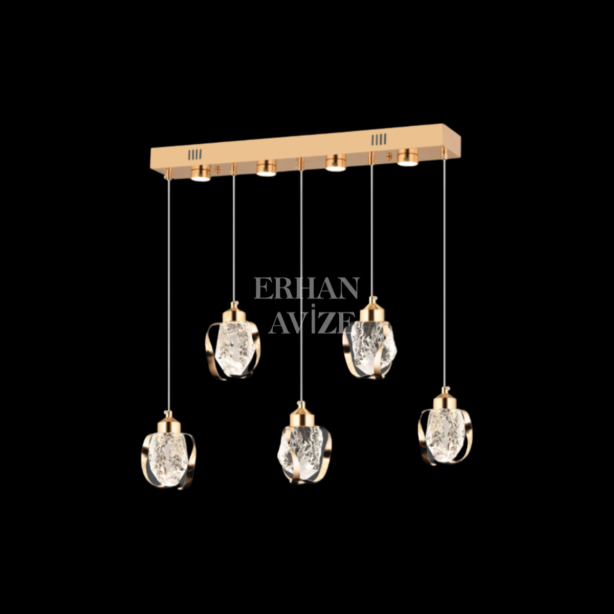 EAPV-163 5'li Sıralı Yemek Masası Gold LED Avize