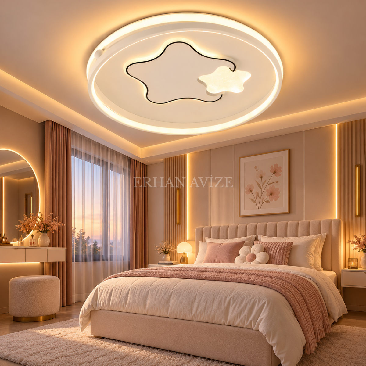 EAEP-03 Yıldız Tasarımlı 3 Renk Kumandalı Dimmerli LED Plafonyer Avize – 50 cm
