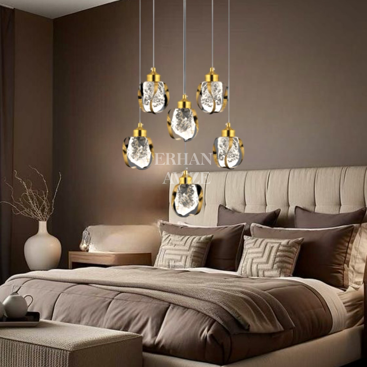 EAPV-163 6'lı Eskitme Kristal Detaylı LED Avize