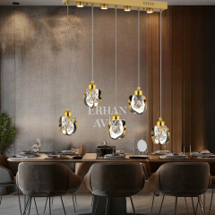 EAPV-163 5'li Sıralı Yemek Masası Eskitme Kristal Detaylı LED Avize