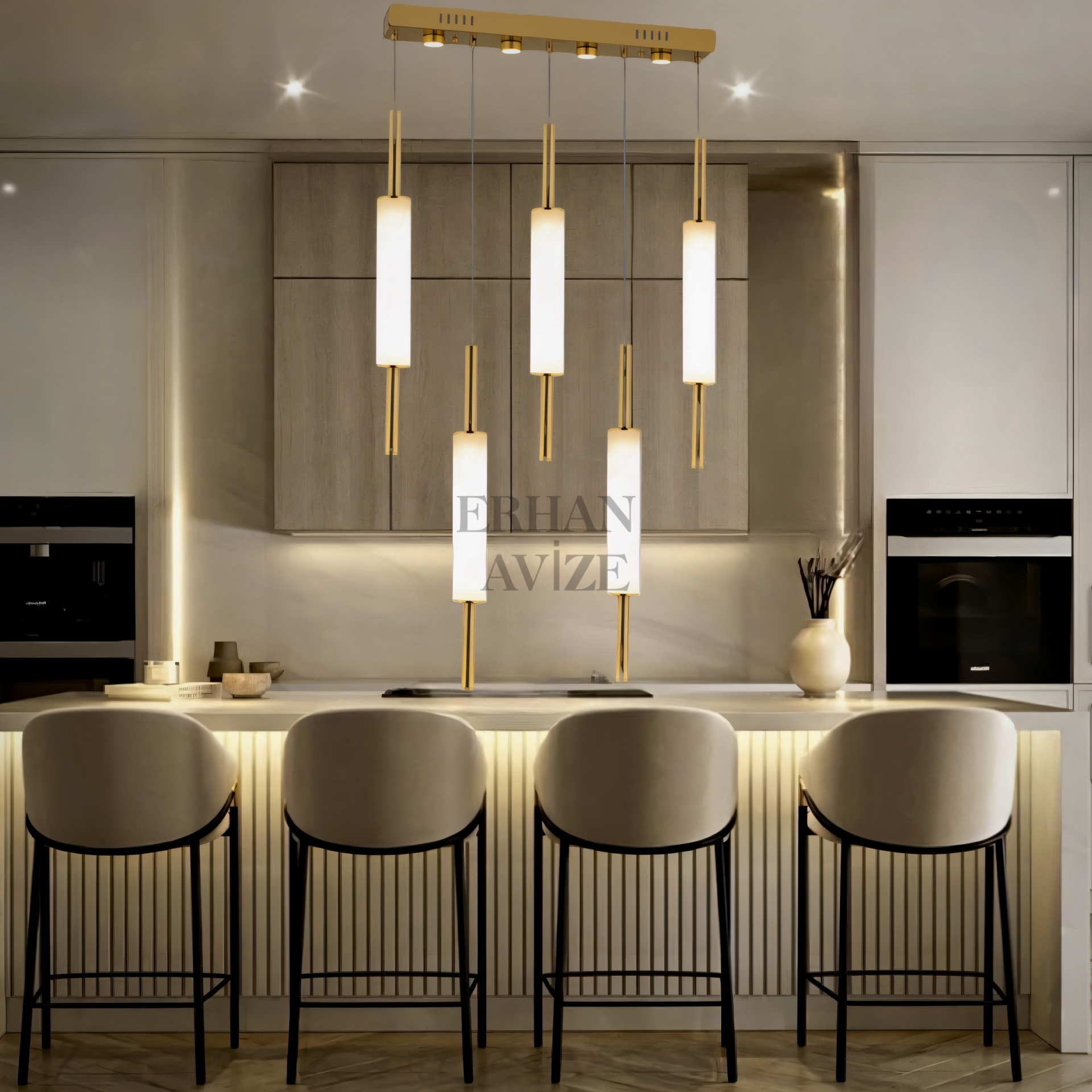 EASD-150 5'li Sıralı Yemek Masası Mermer Model Eskitme LED Avize