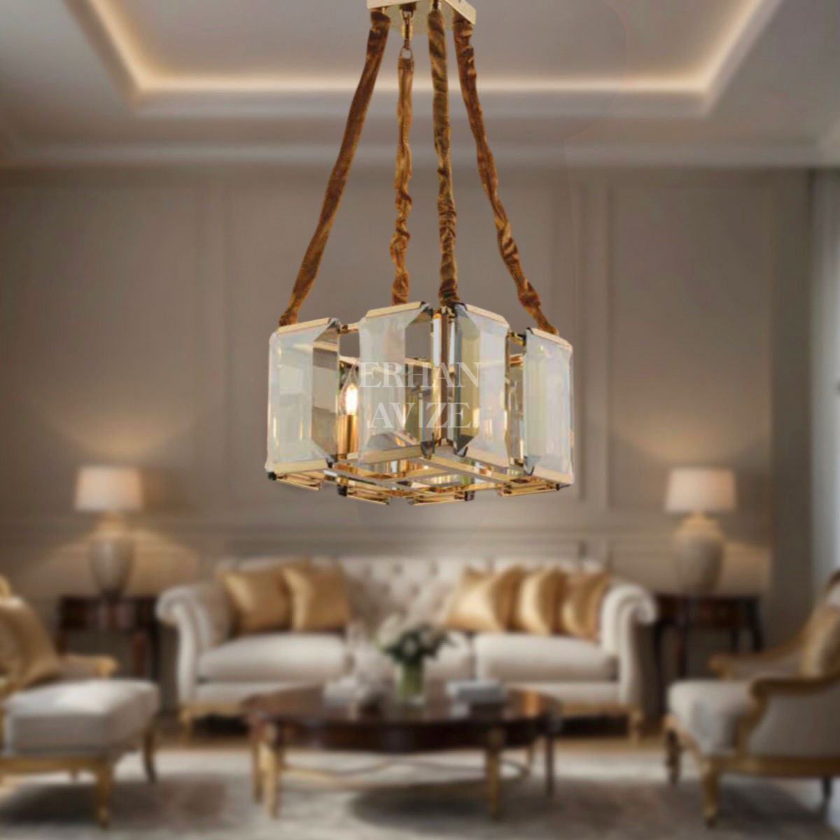 EADM-36 Kare Kristal Gold Avize