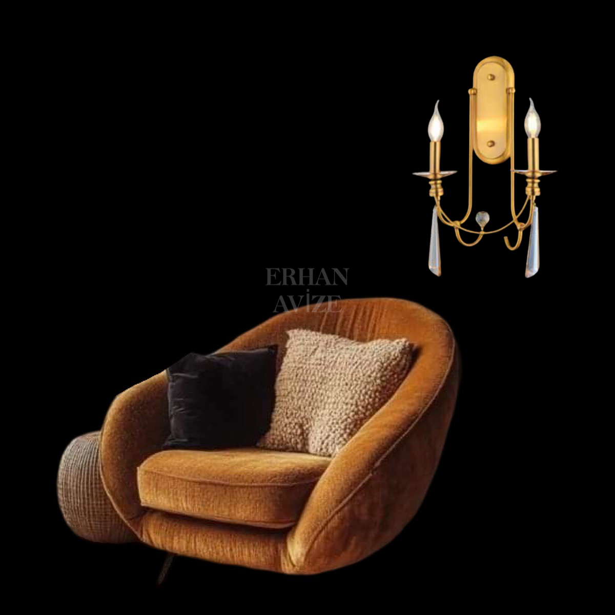 EADM-08 2 Kollu Kristal Sarı Eskitme Aplik