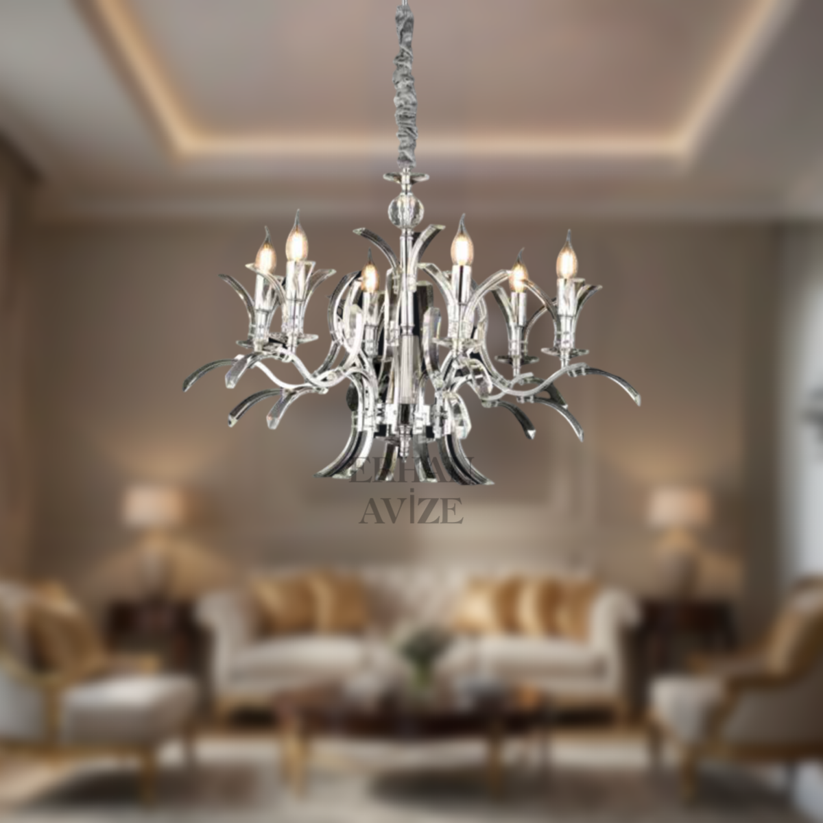 EAMS-126 6’lı Kristal Krom Avize