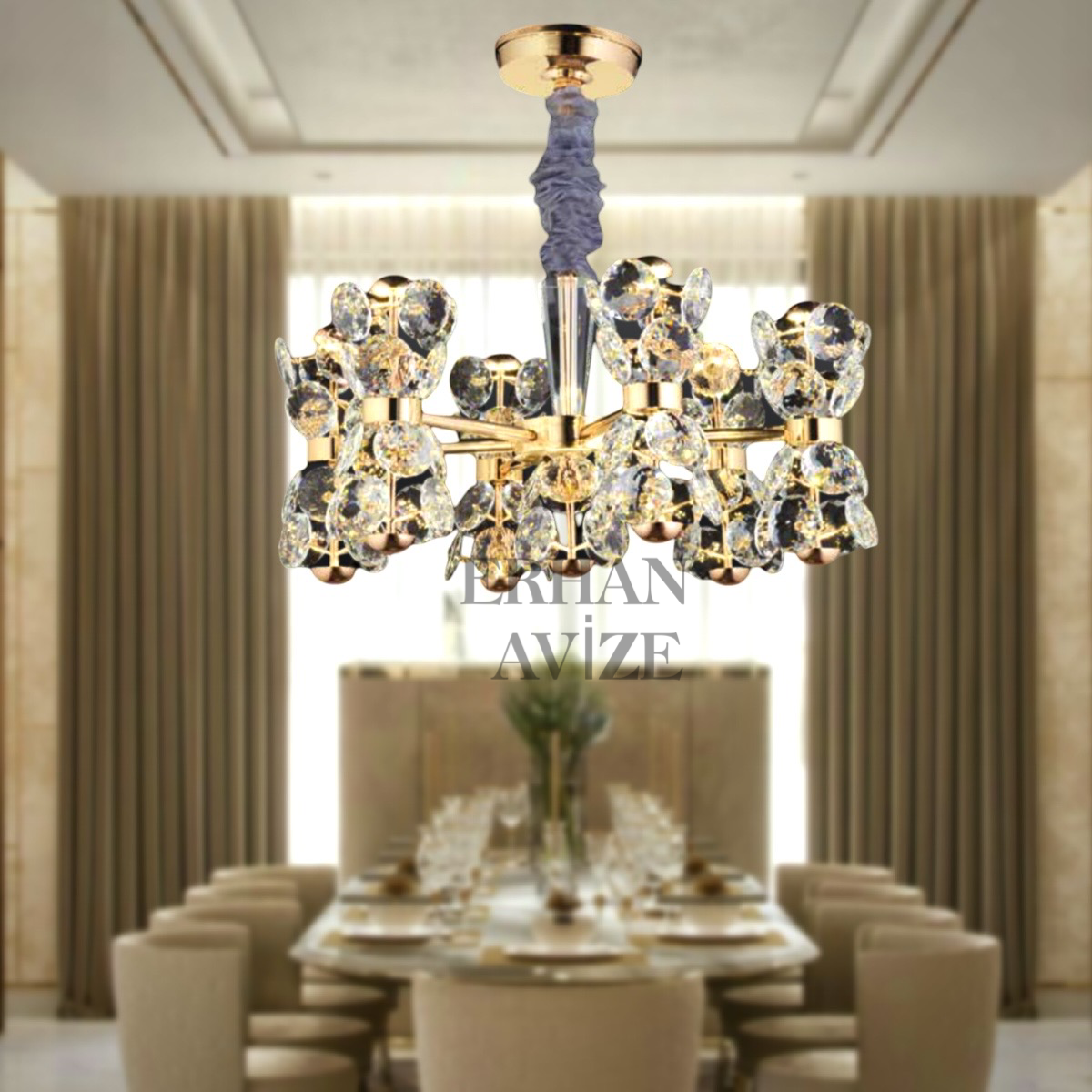 EAPD-137 6'lı Gold Kristalli LED Avize