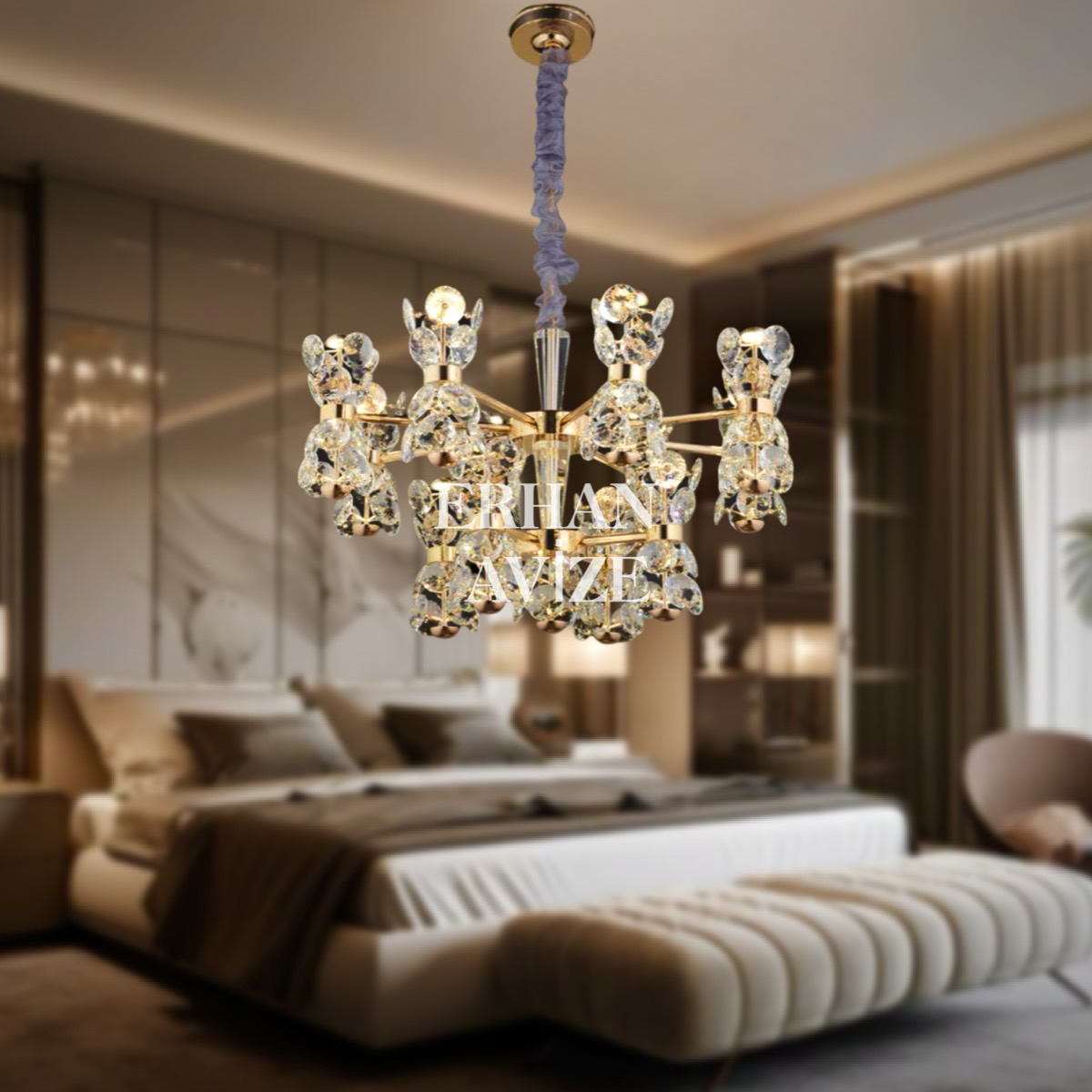 EAPD-137 8+4'lü Gold Kristalli LED Avize