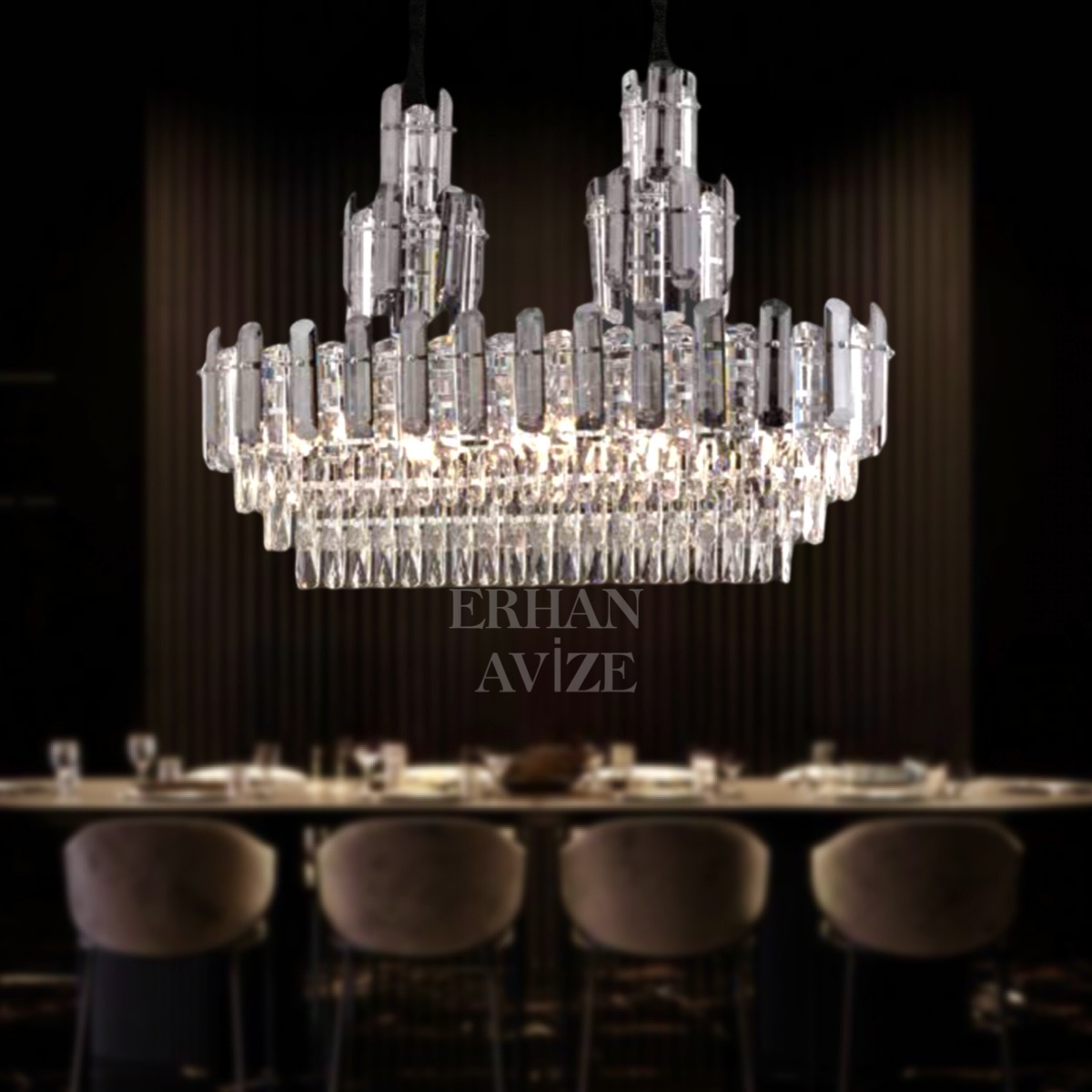 EADM-33 Kristal Yemek Masası Krom Avize