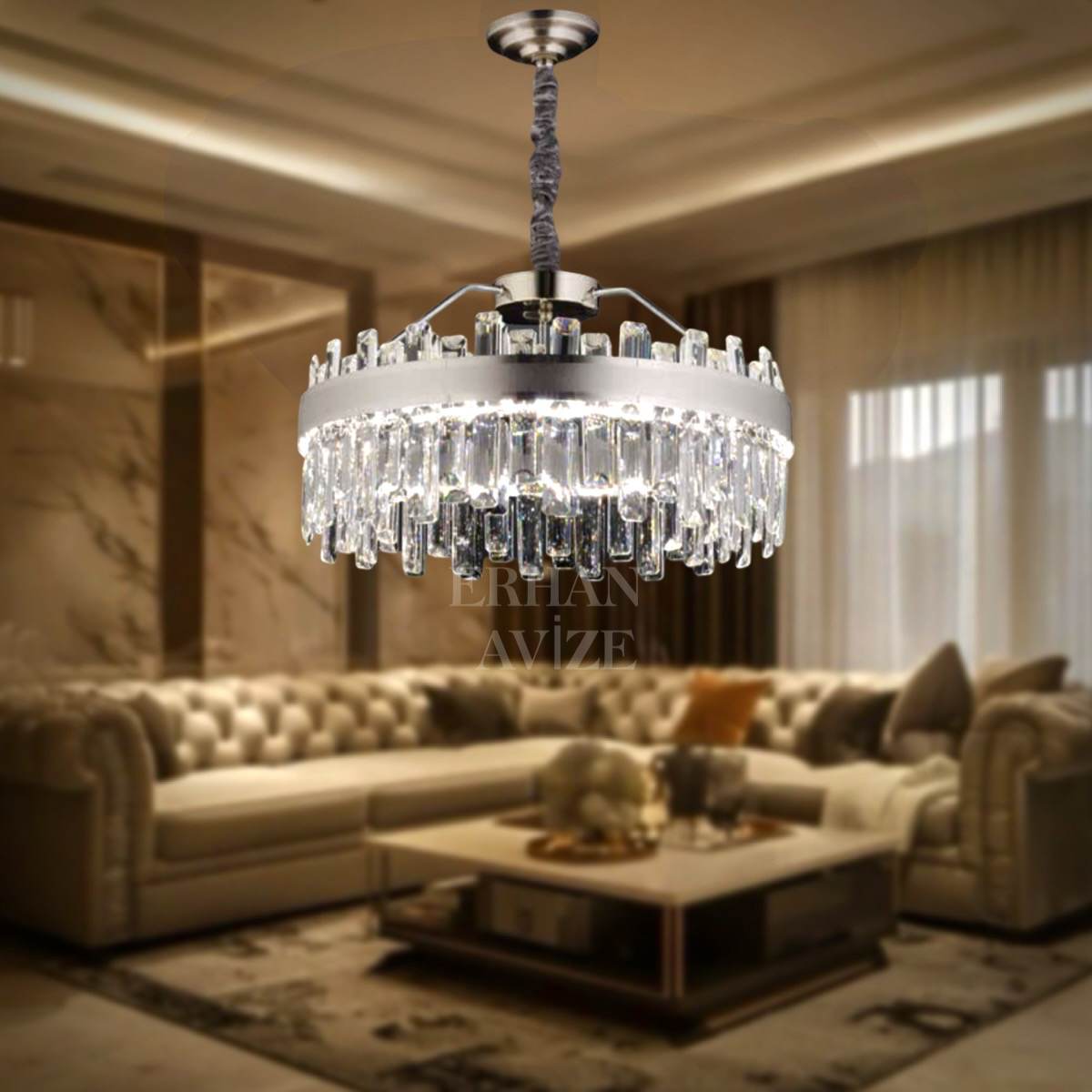 EASD-153 Kristal Yuvarlak Krom LED Avize