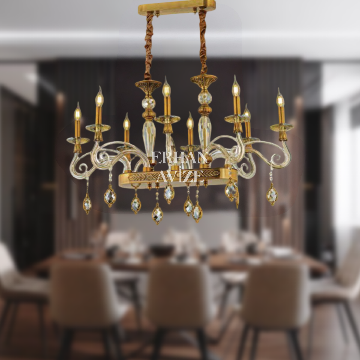 EAGZM-06 YM 8’li Kristal Gold Cam Kol Avize