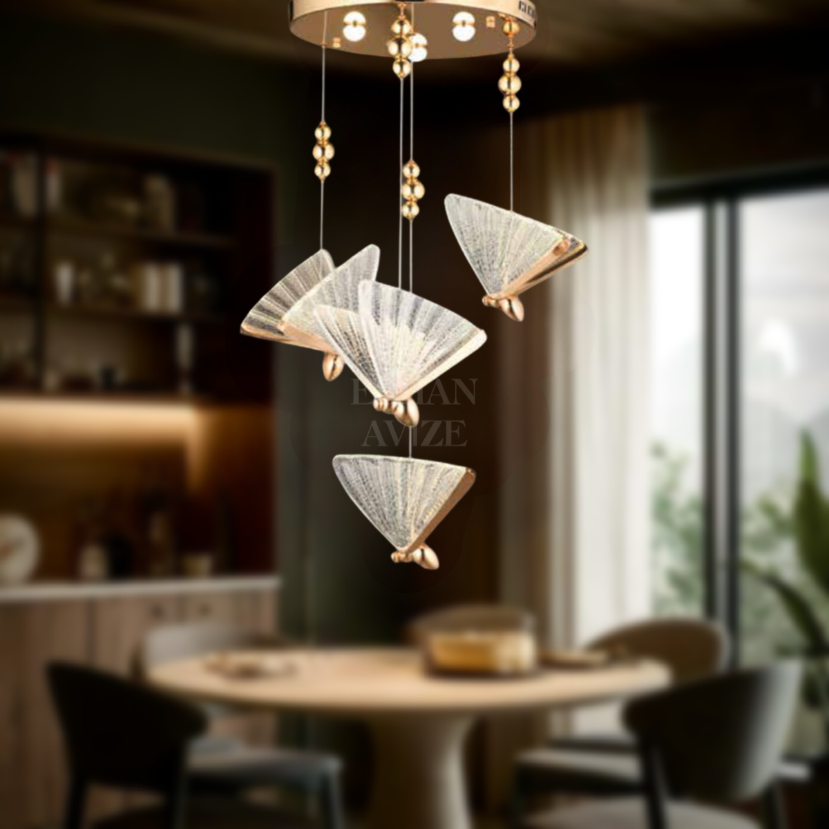 EAAD-82 4’lü Kelebek Sarkıt Gold LED Avize