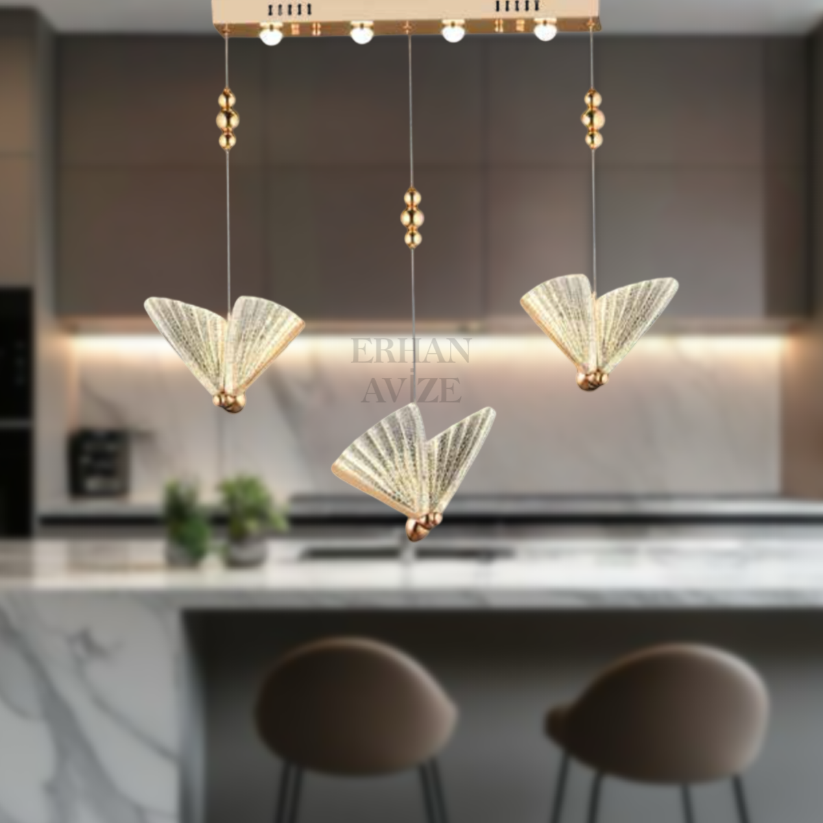 EAAD-82 YM 3’lü Gold Sıralı LED Avize