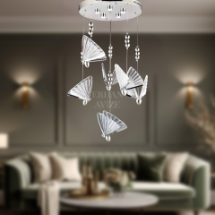 EAAD-82 6’lı Kelebek Sarkıt Krom LED Avize