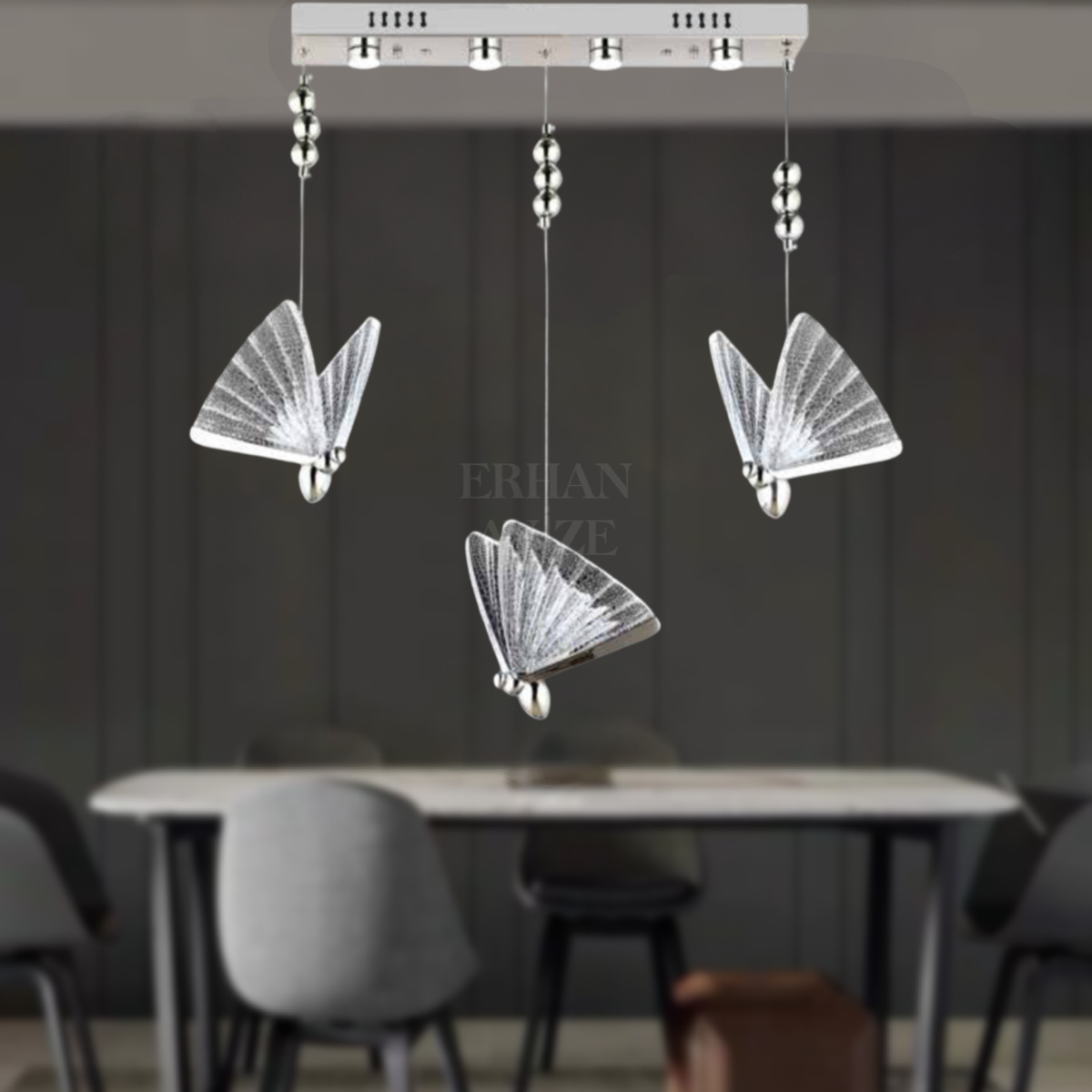 EAAD-82 YM 3’lü Kristal Krom Sıralı LED Avize