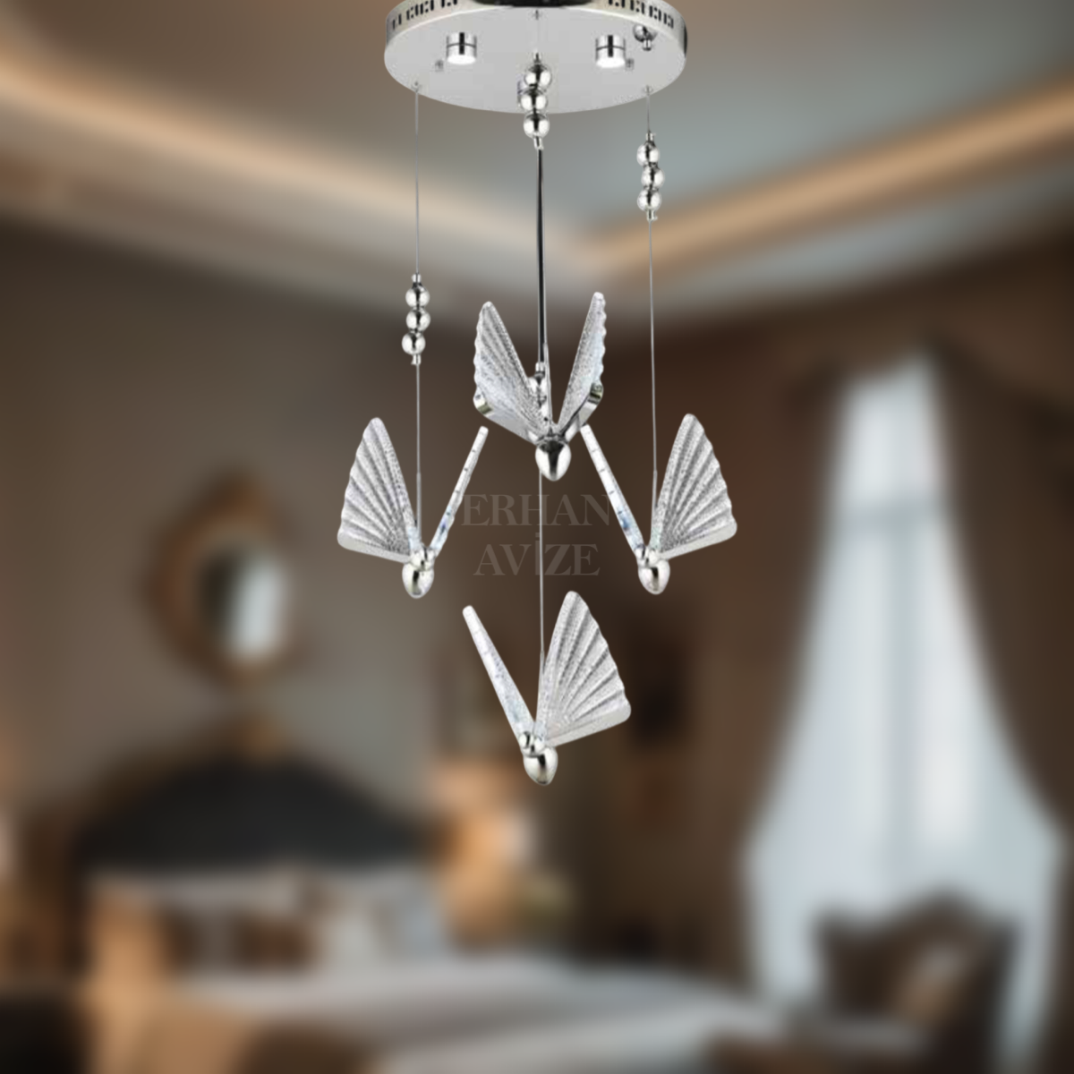 EAAD-82 4’lü Kelebek Sarkıt Krom LED Avize