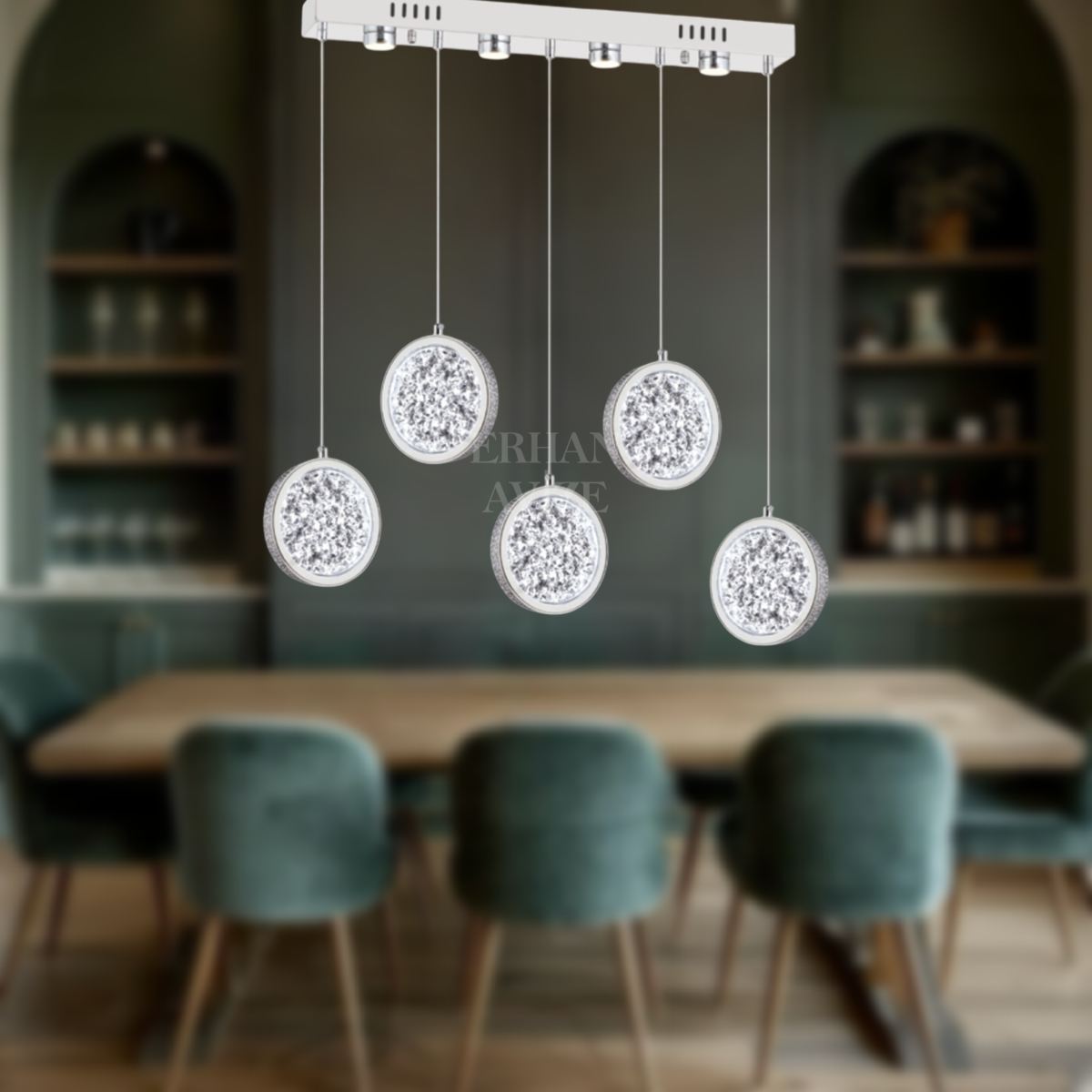 EAAD-90 YM 5’li Kristal Krom LED Sıralı Avize