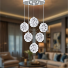 EAAD-90 6’lı Kristal Sarkıt Krom LED Avize