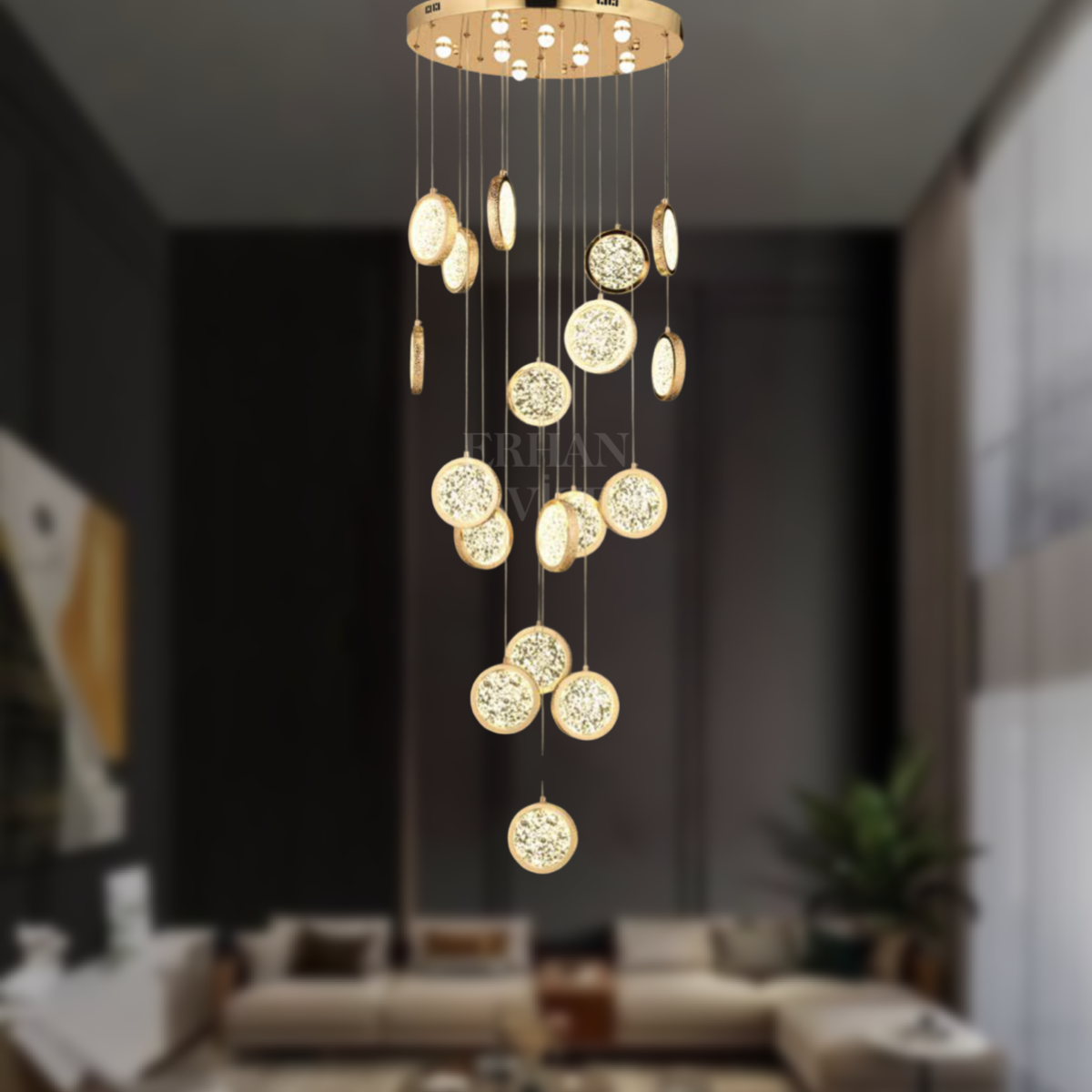 EAAD-90 18’li Kristal Sarkıt Gold LED Avize