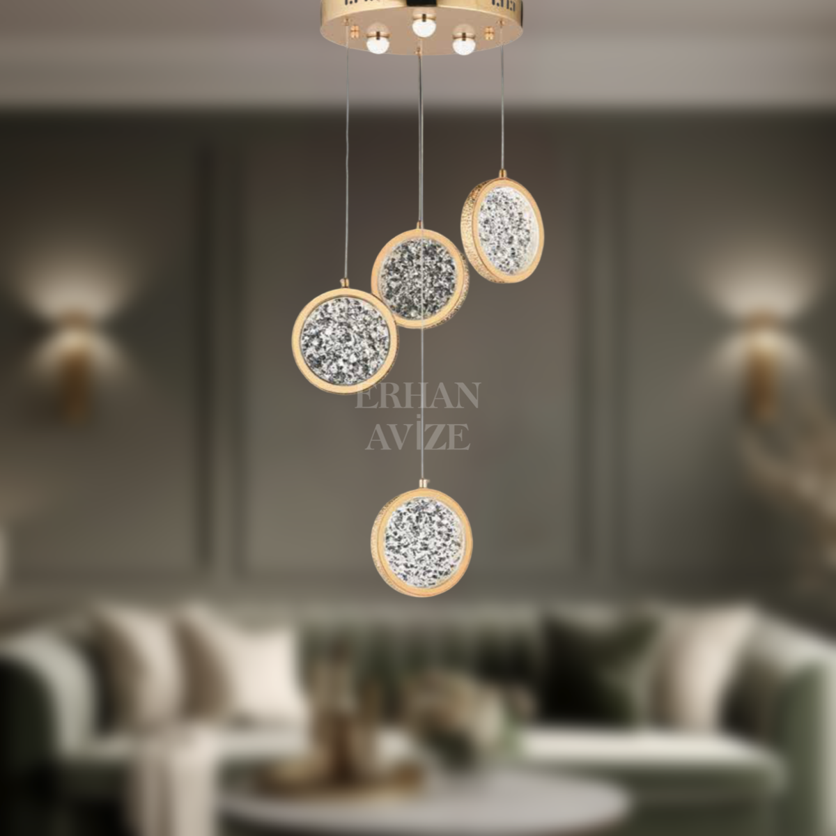 EAAD-90 4’lü Kristal Sarkıt Gold LED Avize