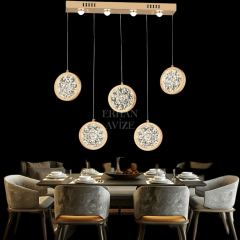 EAAD-90 YM 5’li Kristal Gold Sıralı LED Avize