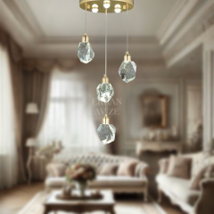 EAPV-127 4’lü Kristal Sarkıt Gold LED Avize