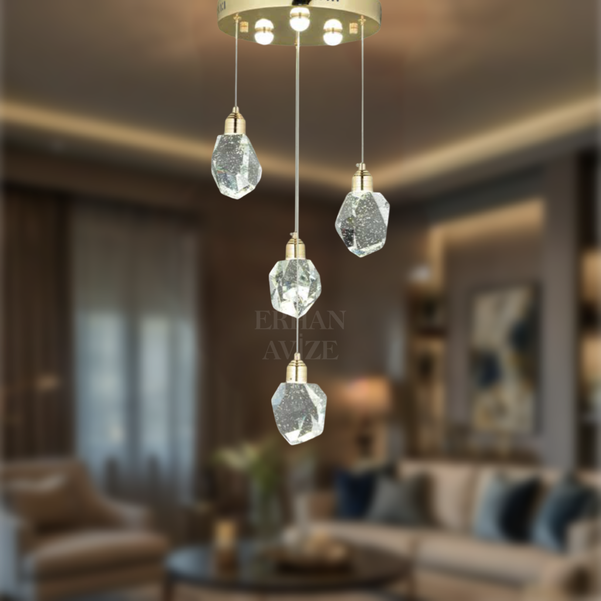 EAPV-127 4’lü Kristal Sarkıt Gold LED Avize