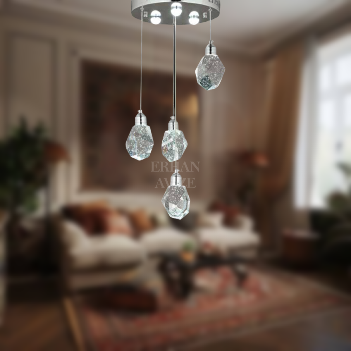 EAPV-127 4’lü Kristal Sarkıt Krom LED Avize