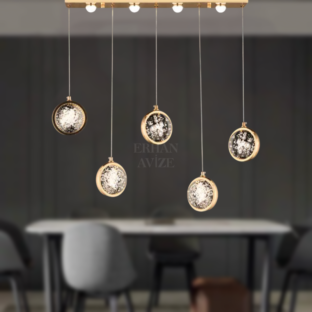 EAAD-85 YM 5’li Kristal Gold Sıralı LED Avize