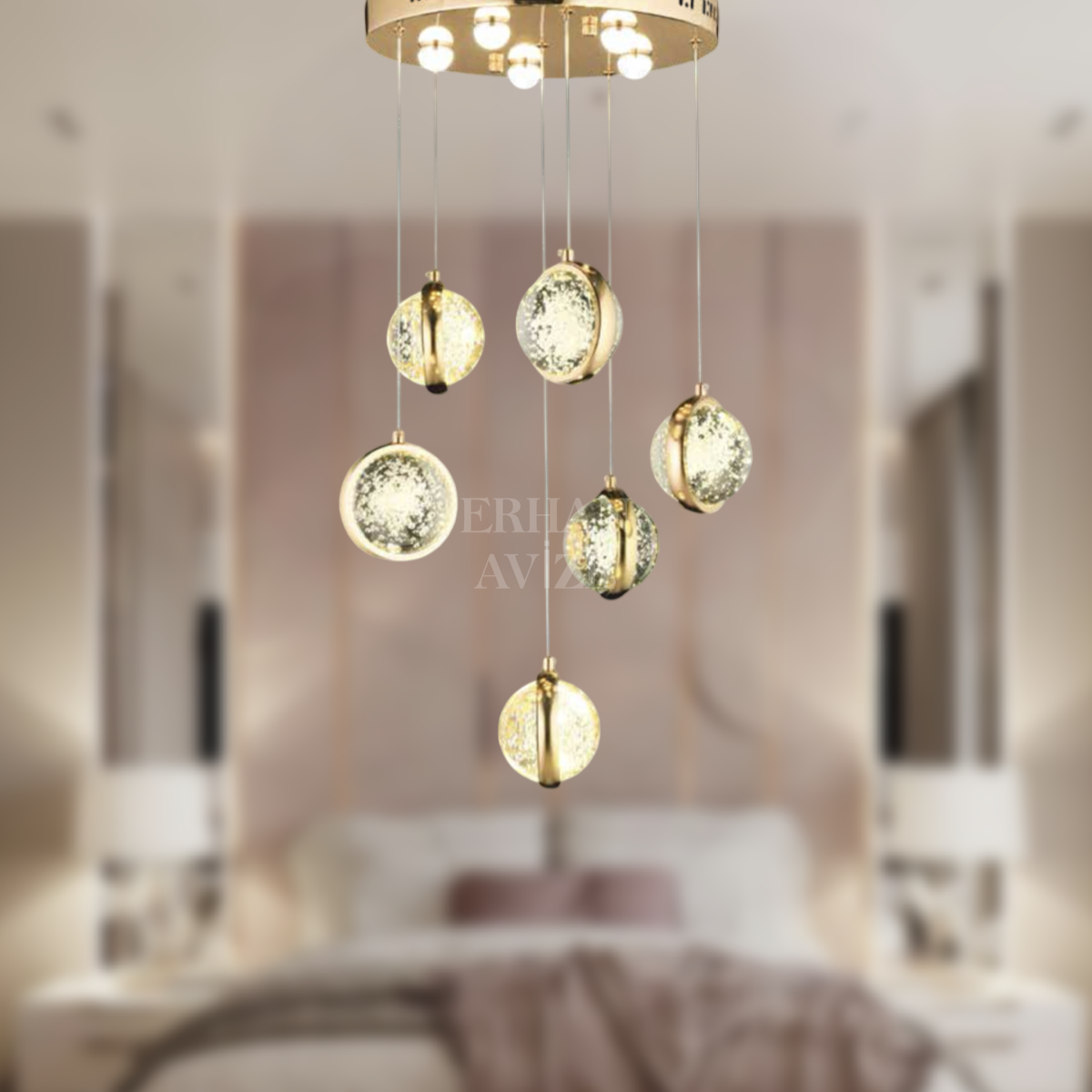 EAAD-85 6’lı Kristal Sarkıt Gold LED Avize