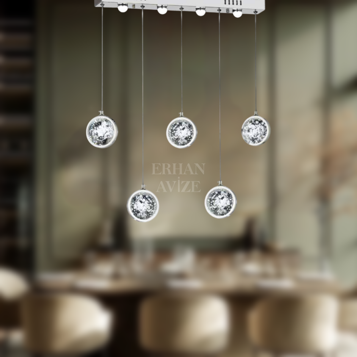 EAAD-85 YM 5’li Kristal Krom Sıralı LED Avize