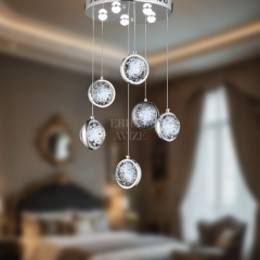 EAAD-85 6’lı Kristal Sarkıt Krom LED Avize