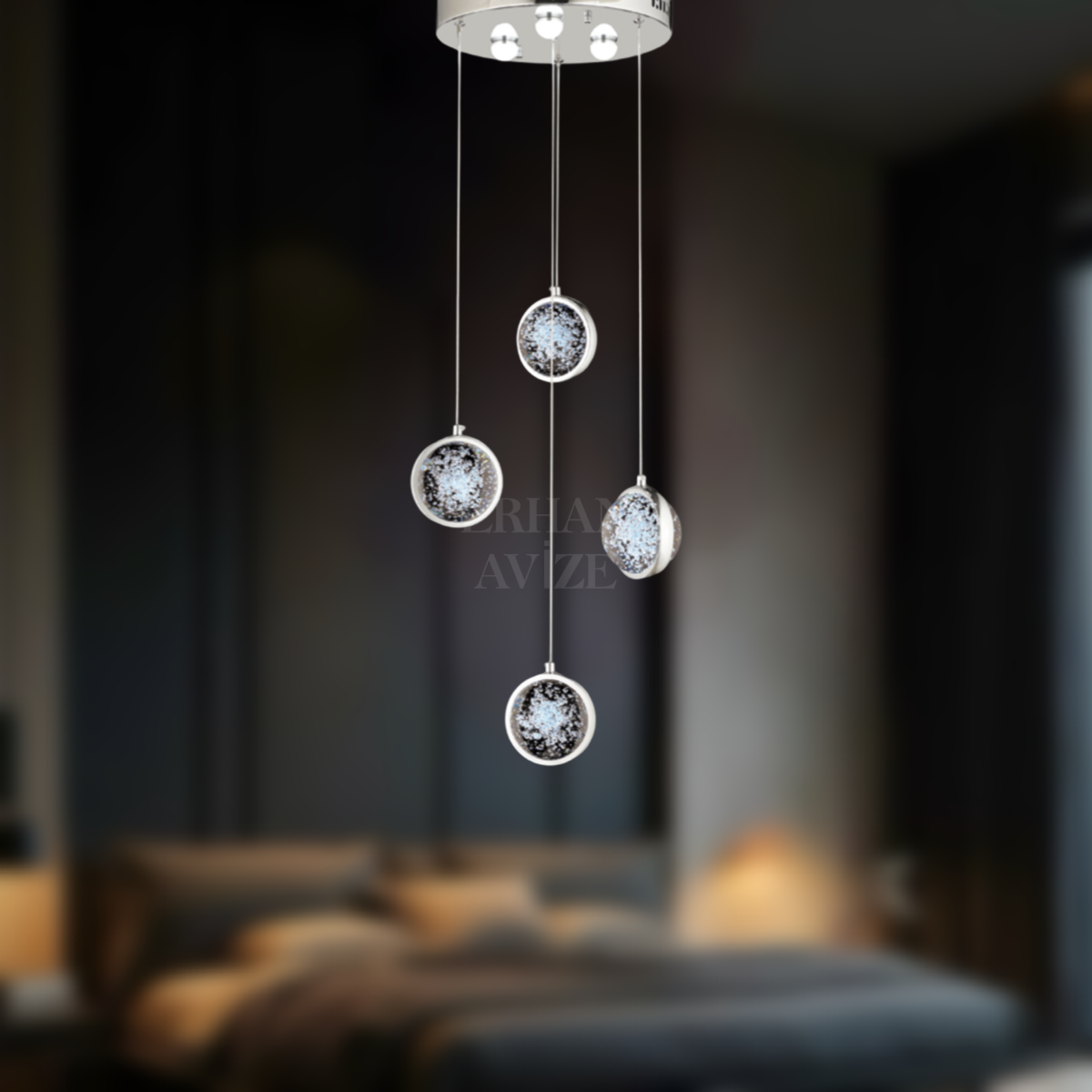 EAAD-85 4’lü Kristal Sarkıt Krom LED Avize