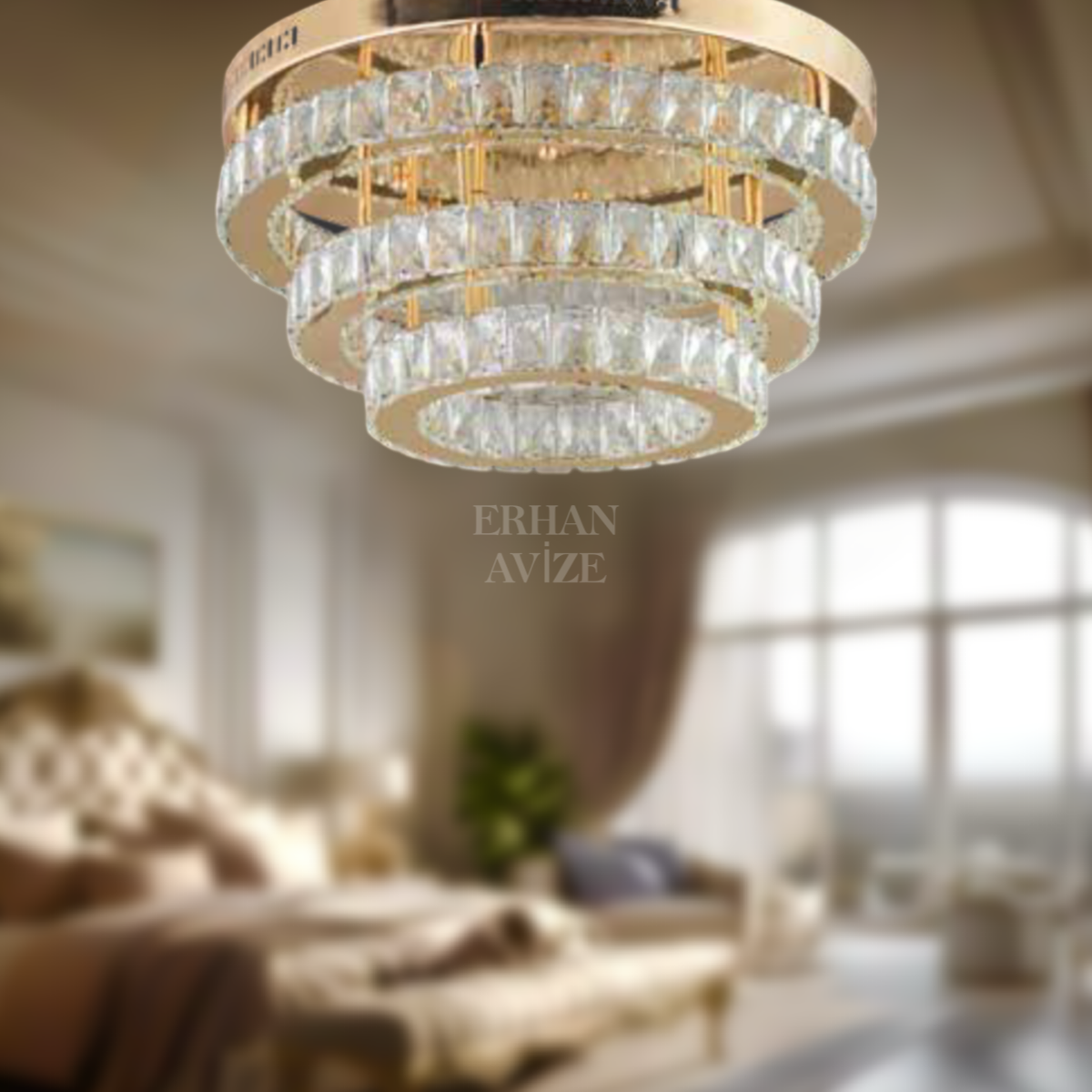 EAPV-104 Plafonyer Kristal Gold LED Avize