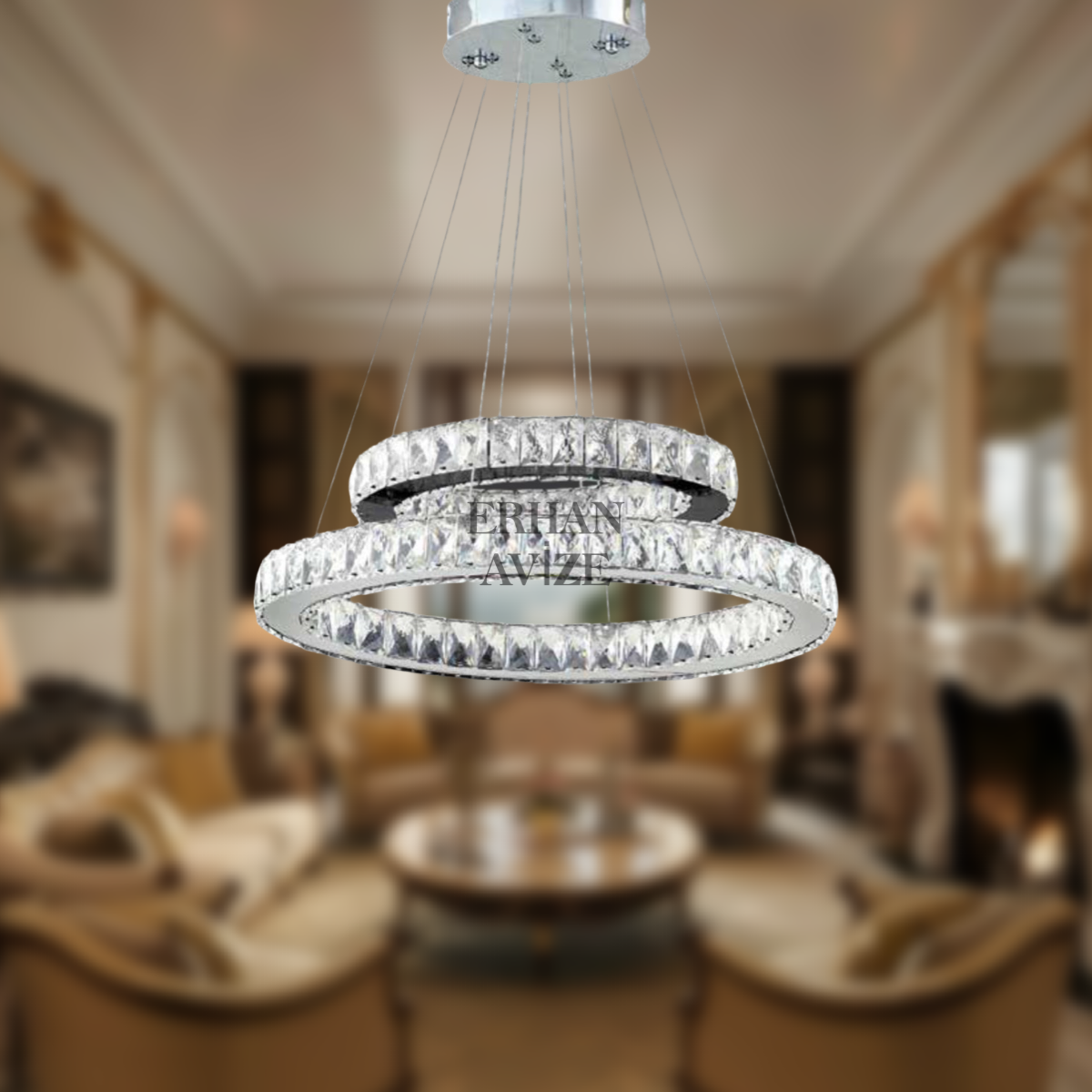 EAPV-102 Kristal Sarkıt Oval Krom LED Avize