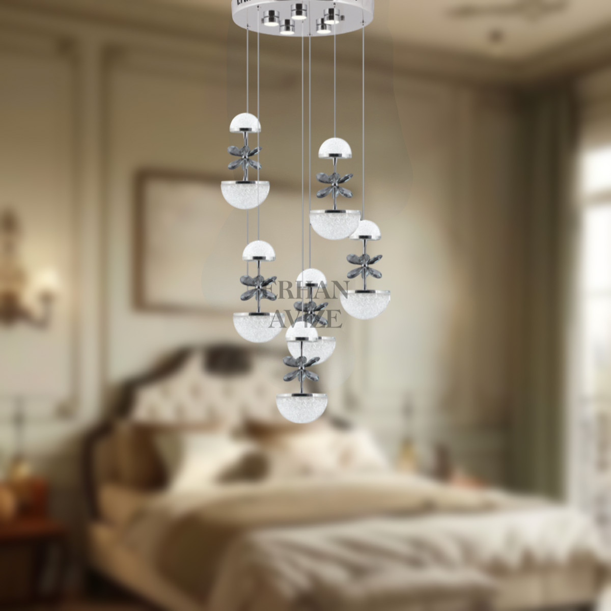 EAAD-46 Kristal Sarkıt Krom LED Avize